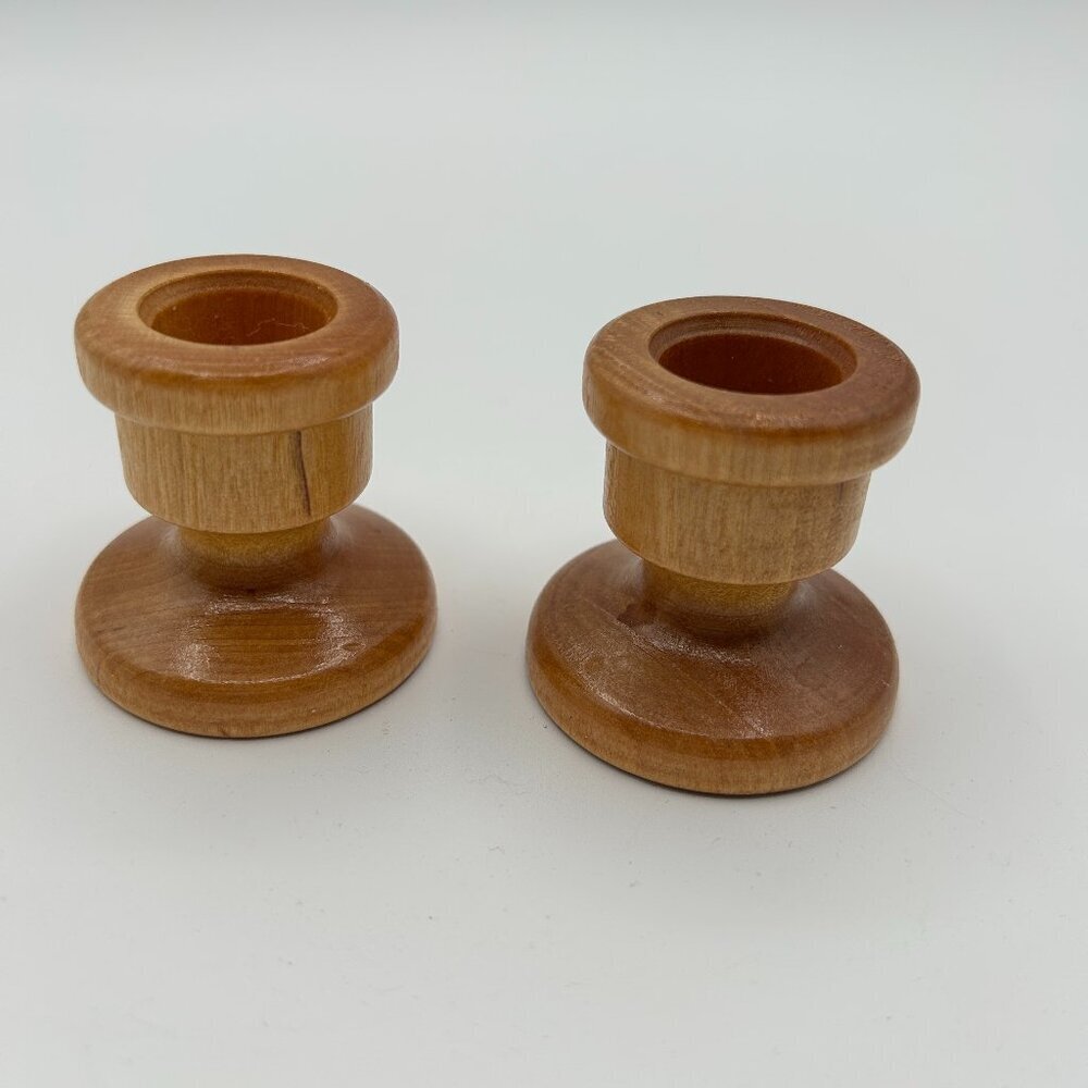 Vintage Wood Candlestick Holders Set of 2